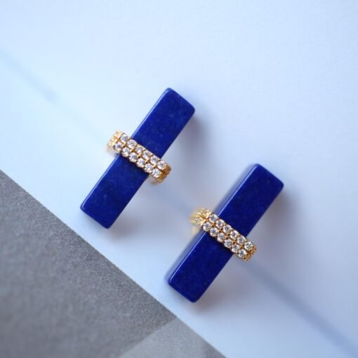 Unique Lapis Lazuli Stud Earring sterling silver|Blue lapis lazuli studs goldVintage Gemstone EarringStick EarringsBest Gift For Her - Image 6