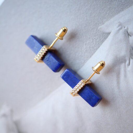 Unique Lapis Lazuli Stud Earring sterling silver|Blue lapis lazuli studs goldVintage Gemstone EarringStick EarringsBest Gift For Her - Image 2