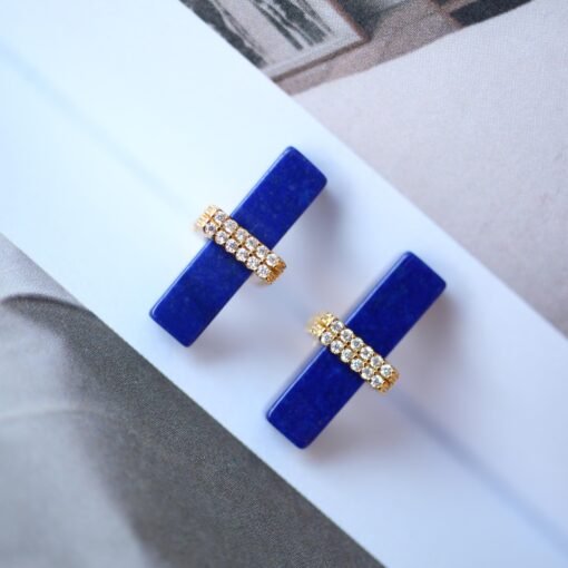 Unique Lapis Lazuli Stud Earring sterling silver|Blue lapis lazuli studs goldVintage Gemstone EarringStick EarringsBest Gift For Her - Image 4