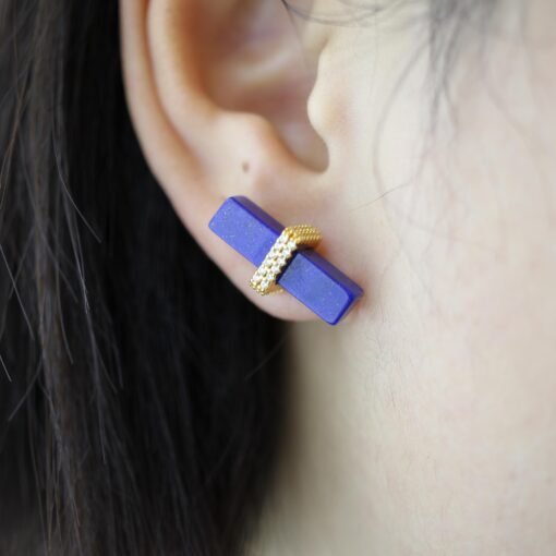 Unique Lapis Lazuli Stud Earring sterling silver|Blue lapis lazuli studs goldVintage Gemstone EarringStick EarringsBest Gift For Her - Image 8