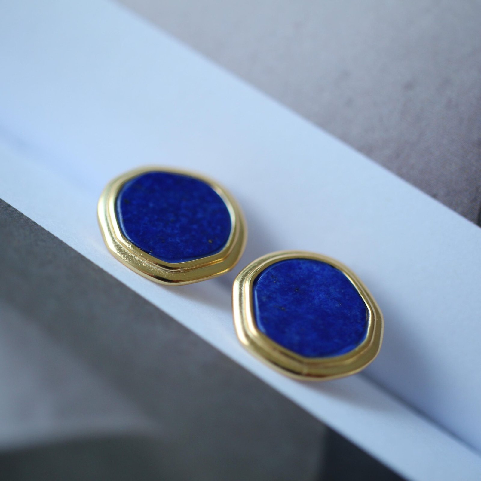 Genuine round Lapis Lazuli Stud Earring sterling silverUnique Simple Blue Gemstone Earring WomenMinimalist September Birthstone Gift Gold - Image 7