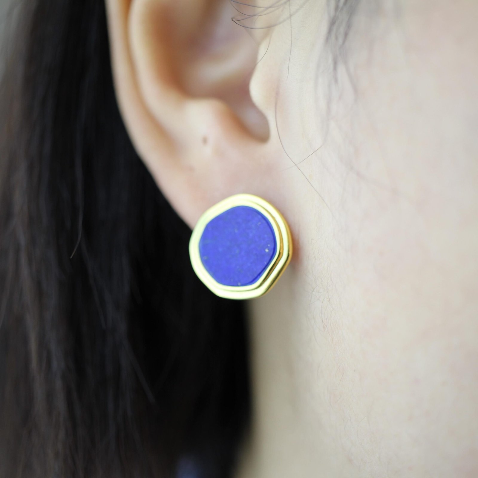 Genuine round Lapis Lazuli Stud Earring sterling silverUnique Simple Blue Gemstone Earring WomenMinimalist September Birthstone Gift Gold - Image 4