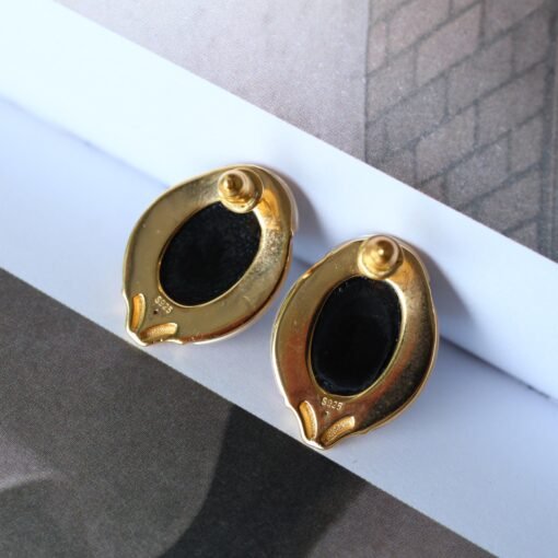 Natural Black Agate Studs Earrings s925 Silver|Oval Black Agate StudHandmade Black Agate Studs|Unique Gemstone Earring|Best Mothers day Gift - Image 5