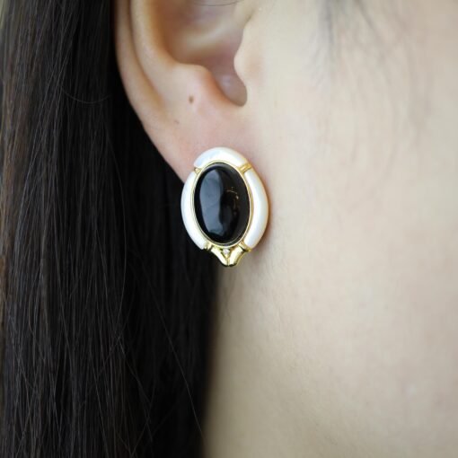 Natural Black Agate Studs Earrings s925 Silver|Oval Black Agate StudHandmade Black Agate Studs|Unique Gemstone Earring|Best Mothers day Gift - Image 4