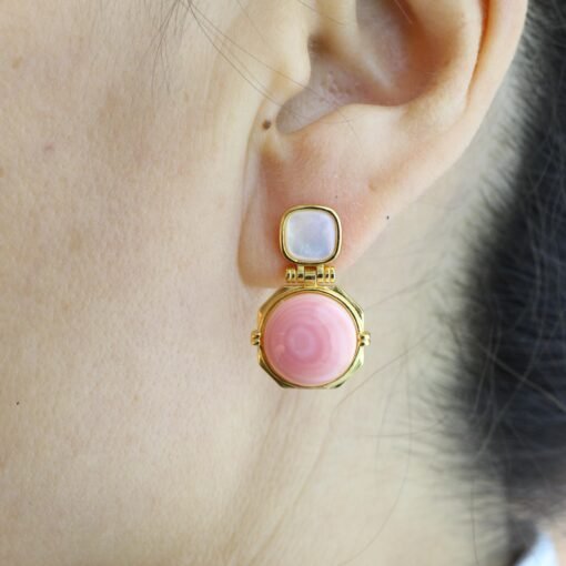 Genuine Pink Queen Conch Shell drop earring silver|Statement Pink Gemstone Jewelry|Unique Earring For Her|Vintage Halo stud Earrings women - Image 8