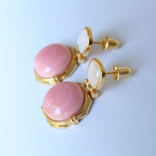 Genuine Pink Queen Conch Shell drop earring silver|Statement Pink Gemstone Jewelry|Unique Earring For Her|Vintage Halo stud Earrings women - Image 7
