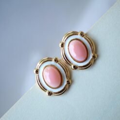 Natural Pink Queen Conch Shell stud earring gold plated silver|Statement Pink Gemstone Jewelry|Unique Earring For Her|Vintage Stud Earring