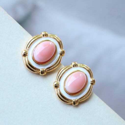Natural Pink Queen Conch Shell stud earring gold plated silver|Statement Pink Gemstone Jewelry|Unique Earring For Her|Vintage Stud Earring - Image 7