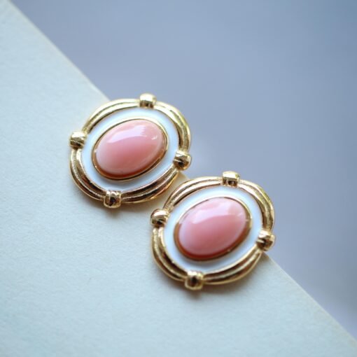 Natural Pink Queen Conch Shell stud earring gold plated silver|Statement Pink Gemstone Jewelry|Unique Earring For Her|Vintage Stud Earring - Image 2