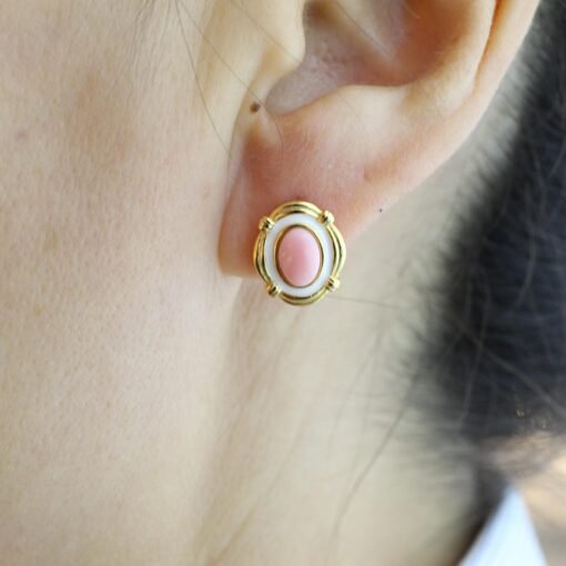 Natural Pink Queen Conch Shell stud earring gold plated silver|Statement Pink Gemstone Jewelry|Unique Earring For Her|Vintage Stud Earring - Image 4