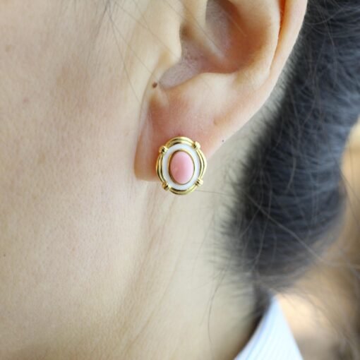 Natural Pink Queen Conch Shell stud earring gold plated silver|Statement Pink Gemstone Jewelry|Unique Earring For Her|Vintage Stud Earring - Image 8
