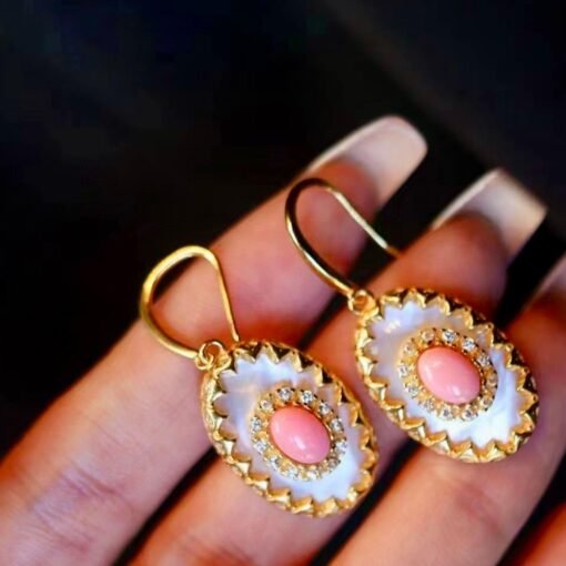 Natural Pink Queen Conch Shell Jewelry set|Pink Sea Shell Stud Earrings|Untreated Pink Gemstone Pendant|Handmade Vintage Jewelry Set women - Image 8