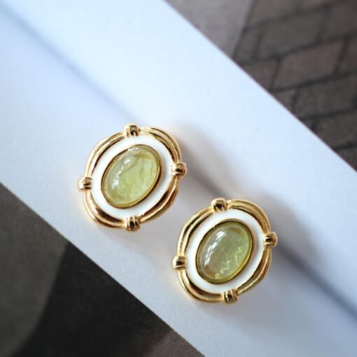 Natural Tourmaline Stud Earrings silver|Unique oval green tourmaline Earrings|Handmade Dainty EarringsArt deco earrings silver women - Image 7