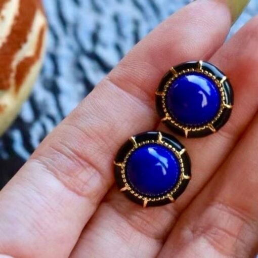Genuine round Lapis Lazuli Stud Earring sterling silverUnique Vintage Blue Gemstone Earring WomenAntique September Birthstone Gift Gold - Image 7