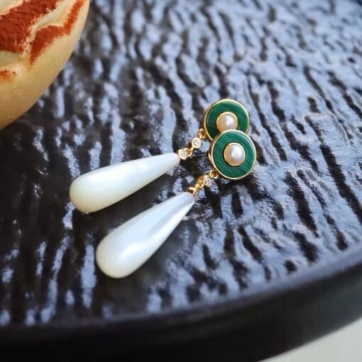 Genuine Malachite dangle Earrings Sterling Silver|Statement Malachite Earrings|Oval Halo Malachite Earrings Silver|Vintage malachite studs - Image 6
