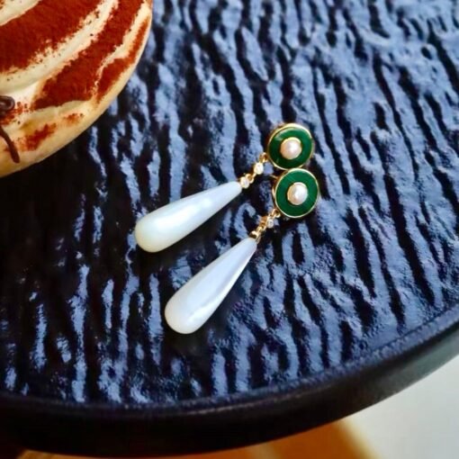 Genuine Malachite dangle Earrings Sterling Silver|Statement Malachite Earrings|Oval Halo Malachite Earrings Silver|Vintage malachite studs - Image 5