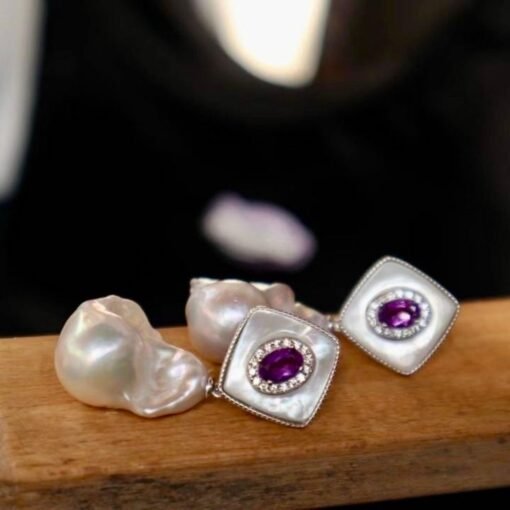 Natural Pearl Drop Earrings With Garnet Silver|Statement Modern Pearl Drop/Art deco Pearl Drop Women|Unique June Birthstone Gift - Image 7