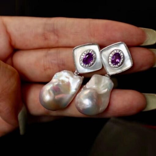 Natural Pearl Drop Earrings With Garnet Silver|Statement Modern Pearl Drop/Art deco Pearl Drop Women|Unique June Birthstone Gift - Image 3