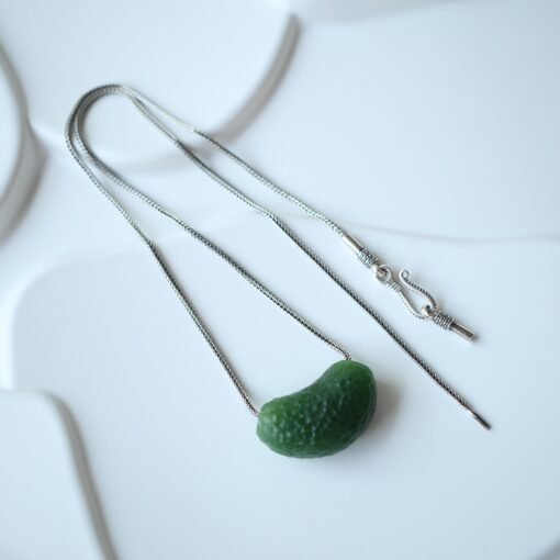 Unique Carved Green Nephrite Jade Pendant|Authentic Natural Art Deco Nephrite Necklace 925 silver Women|Dainty Handmade Jade Pendant Men