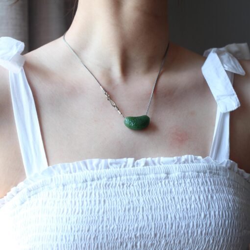Unique Carved Green Nephrite Jade Pendant|Authentic Natural Art Deco Nephrite Necklace 925 silver Women|Dainty Handmade Jade Pendant Men - Image 4