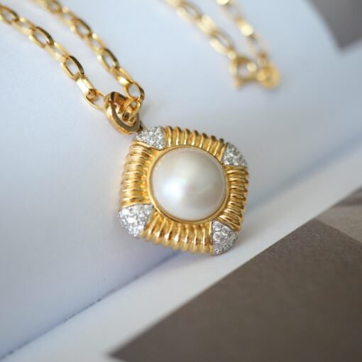 Natural Mabe Pearl Necklace Sterling Silver|Statement Antique Mabe Pearl Pendant|Vintage white mabe Pearl Pendant|Hand carved Jewelry women