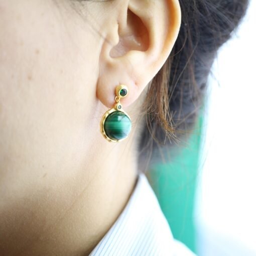 Genuine Malachite Stud Drop Earrings Sterling Silver|Malachite Jewelry|Statement Green Malachite Earring|Vintage Malachite Earrings For Her - Image 4