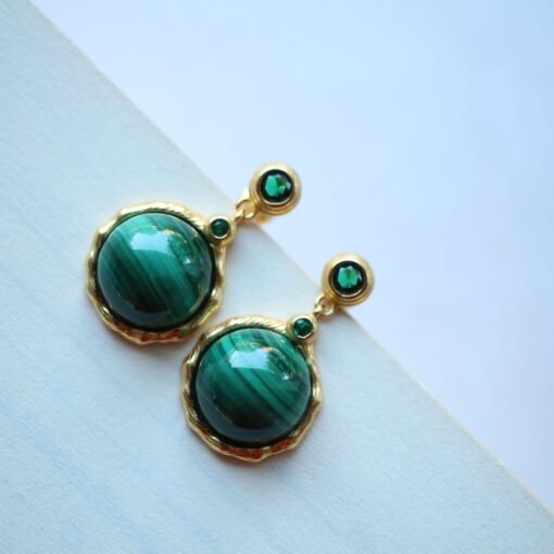 Genuine Malachite Stud Drop Earrings Sterling Silver|Malachite Jewelry|Statement Green Malachite Earring|Vintage Malachite Earrings For Her - Image 5