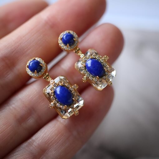 Vintage Lapis Lazuli Drop Earring silver|Natural lapis lazuli earringUnique lapis lazuli drop earring womenArt Deco Lapis Lazuli earrings - Image 7