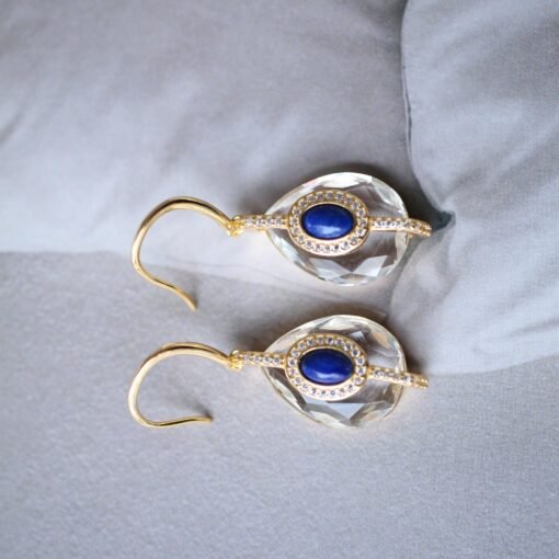 Vintage Lapis Lazuli with White Quartz Drop Earring silver|Natural Art Deco lapis lazuli earringUnique September birthstone jewelry earring - Image 5