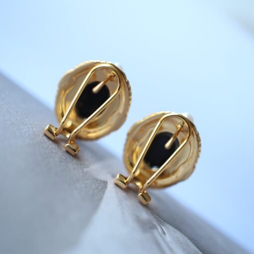 Natural Black Agate Studs Earrings With Pearl|Charm Pearl Jewelry|Dainty Pearl Studs Earrings|Unique Pearl Earring|Genuine Black Agate Studs - Image 7