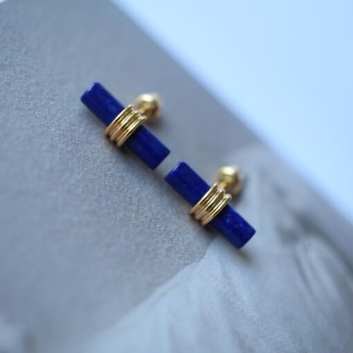 Unique Lapis Lazuli Stud Earring sterling silver|Blue lapis lazuli studs goldVintage Gemstone EarringStick EarringsBest Gift For Her - Image 6