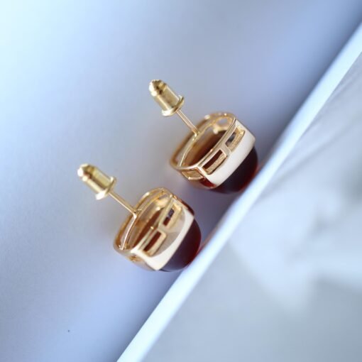 Natural Cabochon Garnet Earrings Gold Plated silver/Unique Square Garnet Earrings Women/Art Deco Vintage Statement Red Gemstone Earring Gold - Image 6