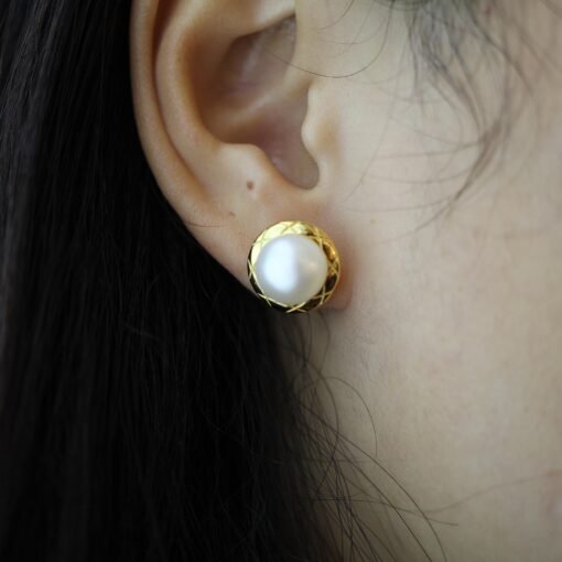 Vintage freshwater pearl stud earrings sterling silver|Real Pearl Studs Earrings gold|Antique Pearl EarringsArt Deco Pearl Earrings Gold - Image 4