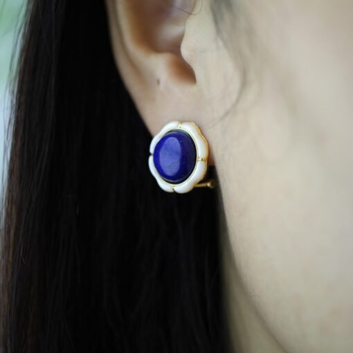 Genuine Lapis Lazuli Studs Earring sterling silver|Statement lapis lazuli studsFloral petal lapis lazuli studsHemisphere Lapis Lazuli stud - Image 8
