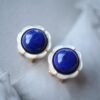 Genuine Lapis Lazuli Studs Earring sterling silver|Statement lapis lazuli studsFloral petal lapis lazuli studsHemisphere Lapis Lazuli stud