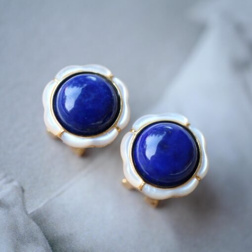 Genuine Lapis Lazuli Studs Earring sterling silver|Statement lapis lazuli studsFloral petal lapis lazuli studsHemisphere Lapis Lazuli stud