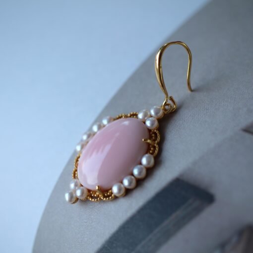 Genuine Pearl dangle earring 925 silver|Vintage Oval Pink Gemstone Jewelry|Unique Pearl Drop Women|Real pearl earring|Pink Queen Conch Shell - Image 6
