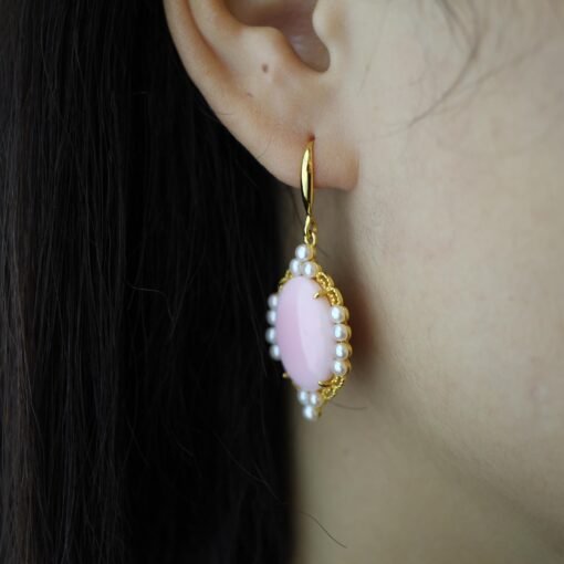 Genuine Pearl dangle earring 925 silver|Vintage Oval Pink Gemstone Jewelry|Unique Pearl Drop Women|Real pearl earring|Pink Queen Conch Shell - Image 8