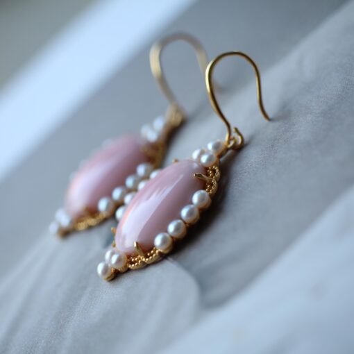 Genuine Pearl dangle earring 925 silver|Vintage Oval Pink Gemstone Jewelry|Unique Pearl Drop Women|Real pearl earring|Pink Queen Conch Shell - Image 7