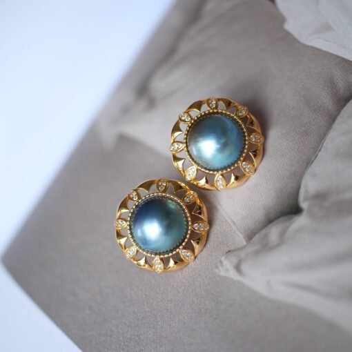 Natural Mabe Pearl Studs Earrings With s925 Silver|Mabe Pearl Jewelry|Vintage Mabe Pearl Earrings|Real Mabe Pearl|Perfect Anniversary Gift - Image 2