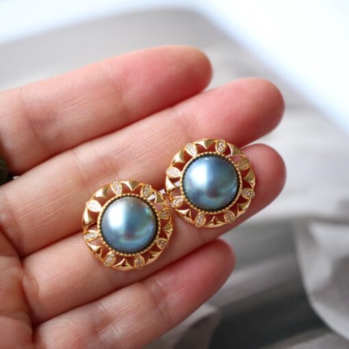 Natural Mabe Pearl Studs Earrings With s925 Silver|Mabe Pearl Jewelry|Vintage Mabe Pearl Earrings|Real Mabe Pearl|Perfect Anniversary Gift - Image 3
