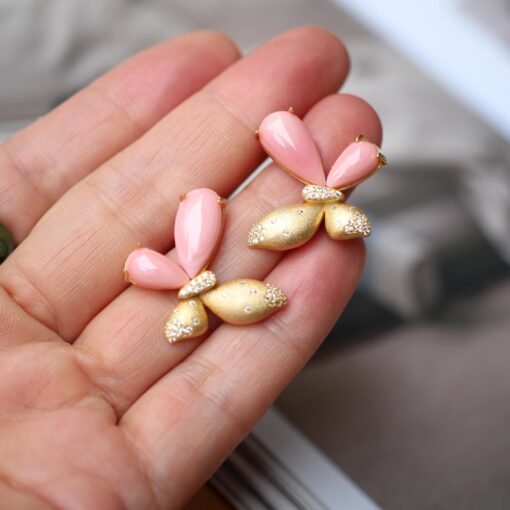 Unique Butterfly Pink Queen Conch Shell Earrings|Pink Sea Shell Stud Earrings sliver|Untreated Pink Gemstone Earrings|Handmade earring women - Image 3