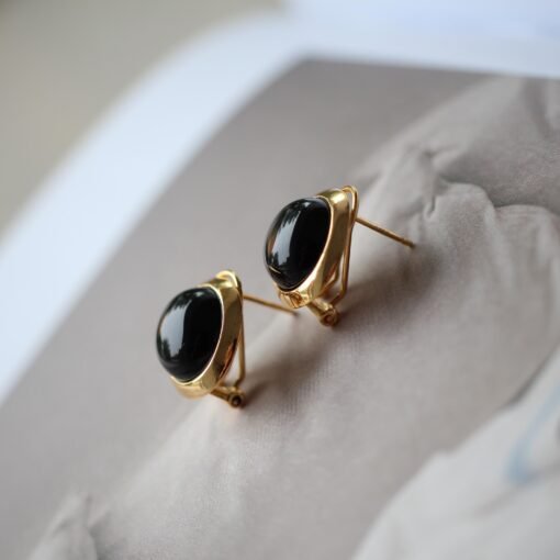 Unique Round Black Agate Stud Earrings silver|Natural Black Agate Earrings Women|Bezel Set Black Agate Jewelry|Modern Real Gemstone Earrings - Image 6