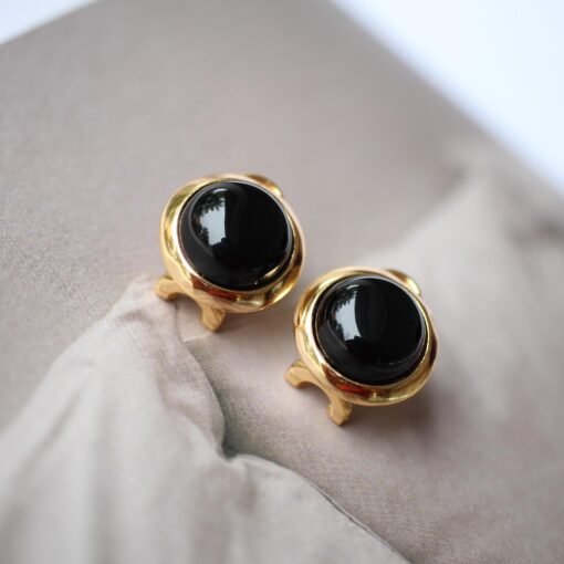 Unique Round Black Agate Stud Earrings silver|Natural Black Agate Earrings Women|Bezel Set Black Agate Jewelry|Modern Real Gemstone Earrings