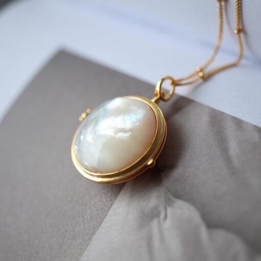 Natural Mather of Pearl Pendant Necklace Sterling Silver|Statement Minimalist Mother of Pearl Pendant|Unique handmade mother of perl jewelry - Image 5