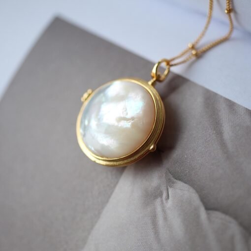 Natural Mather of Pearl Pendant Necklace Sterling Silver|Statement Minimalist Mother of Pearl Pendant|Unique handmade mother of perl jewelry - Image 2
