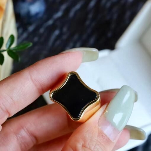 Unique Black Agate With Silver Ring|Vintage Big Black Agate rings Men|Statement Black Gem Jewelry Women/Handmade Squra Black Agate band Gold - Image 6