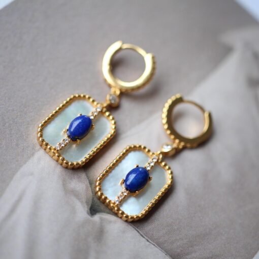 Genuine oval Lapis Lazuli Drop Earring sterling silver|Statement blue lapis lazuli studs goldUnique September birthstone jewelry earrings - Image 3