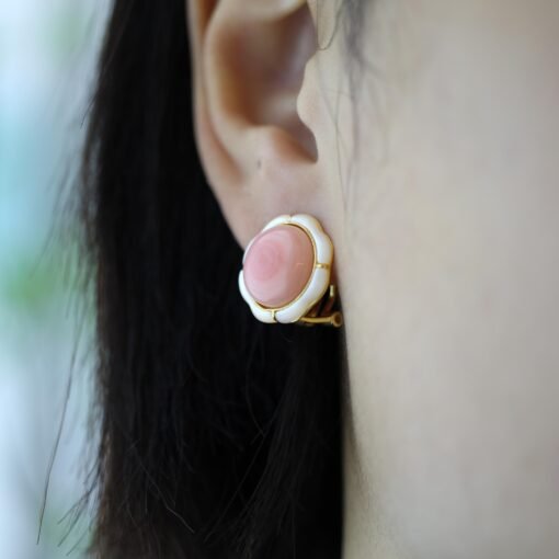 Natural pink Conch Pink Shell Earrings|Pink Sea Shell Stud Earrings|Untreated pink gemstone Cabochon Earrings|Pink Queen Conch Shell Earring - Image 8