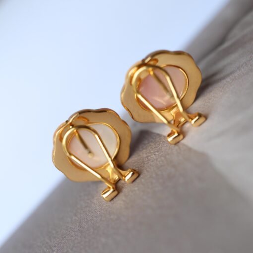Natural pink Conch Pink Shell Earrings|Pink Sea Shell Stud Earrings|Untreated pink gemstone Cabochon Earrings|Pink Queen Conch Shell Earring - Image 6